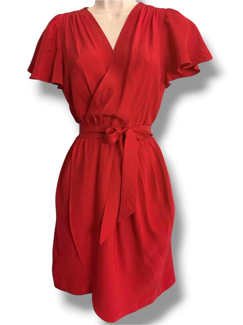 Amanda Uprichard Red Wrap Dress with Tie Waist